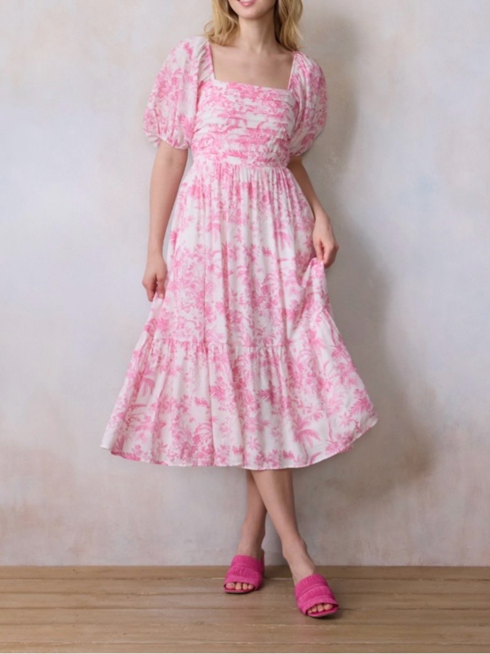 LC Lauren Conrad Square Neck Pleated Bodice Midi Dress - Size XL - NWT
